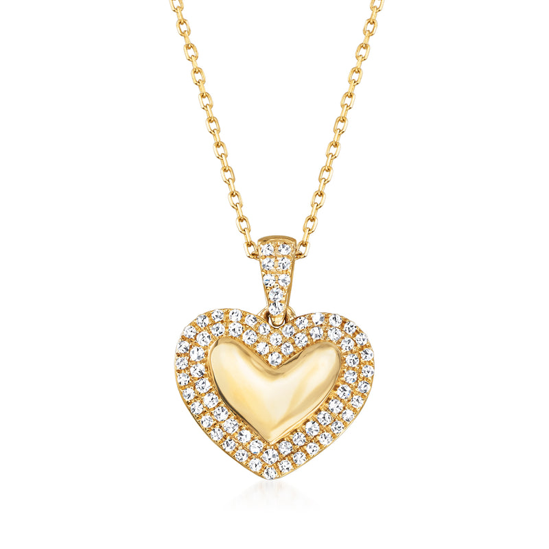 14kt yellow gold diamond heart pendant necklace