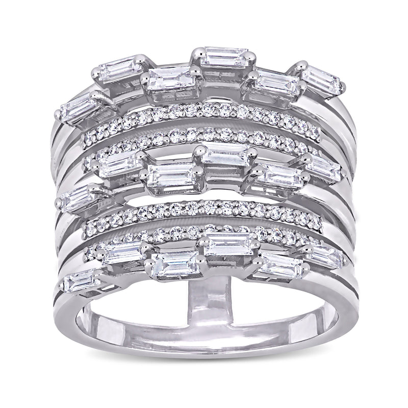 Multi-row diamond baguette and round ring in 14kt white gold