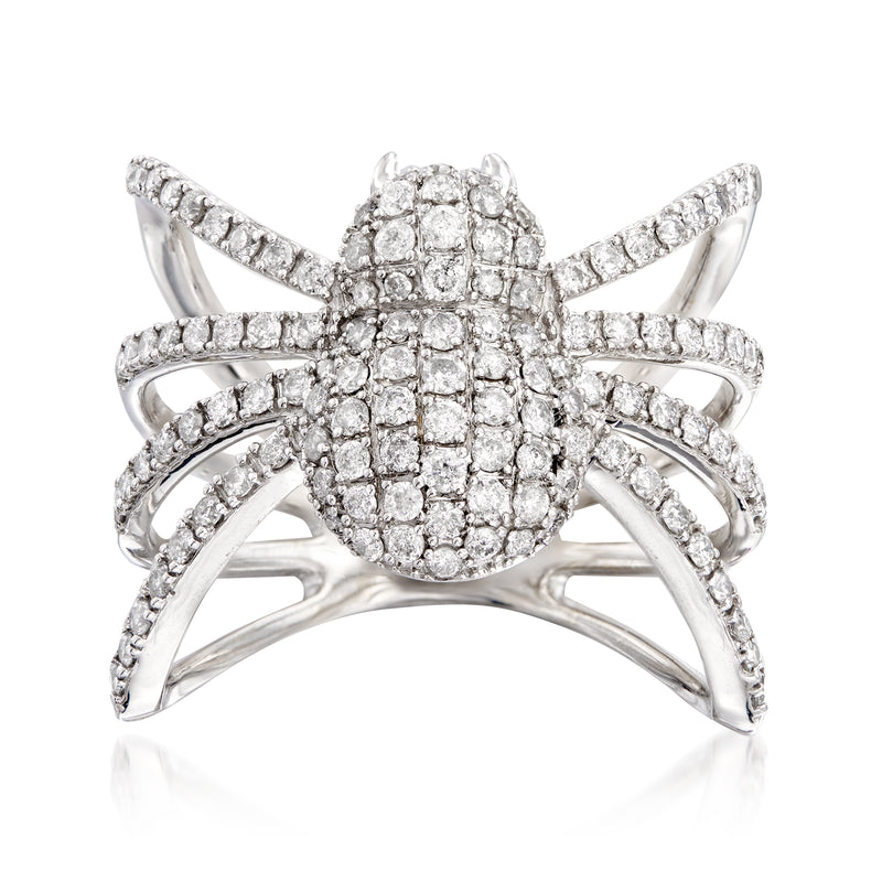 Sterling silver diamond spider ring with pave-set stones