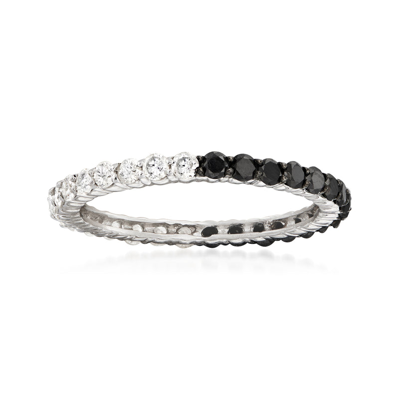 14k white gold diamond eternity band with alternating white and black stones