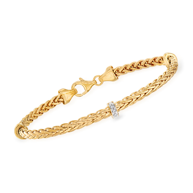 14kt yellow gold woven link station bracelet with diamond accent