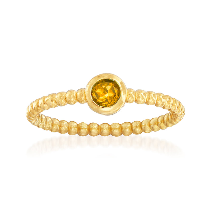14kt yellow gold beaded ring with round citrine gemstone center
