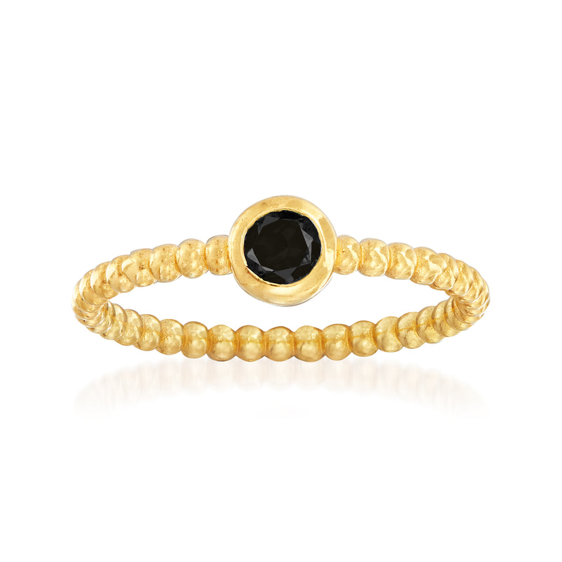 14kt yellow gold beaded ring with black spinel center