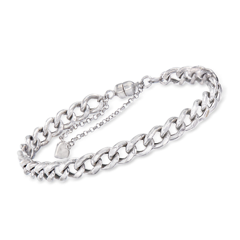 Sterling silver curb-link bracelet with magnetic clasp and chain extender links