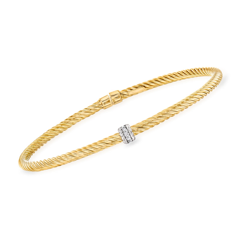 14kt yellow gold cable cuff bracelet with small diamond centerpiece