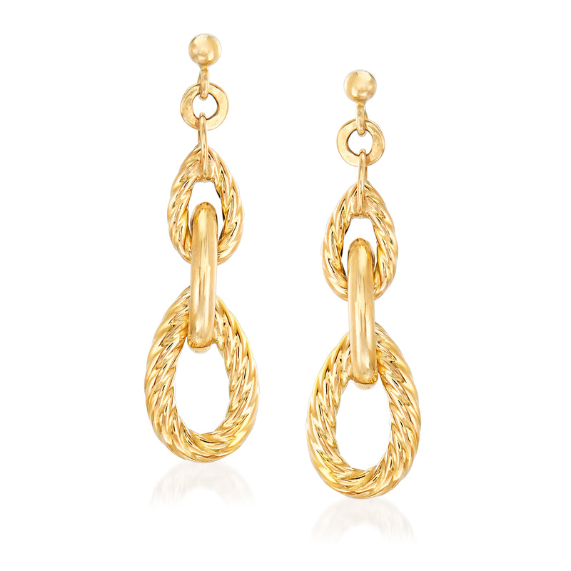 14kt yellow gold cable link drop earrings with intertwined oval hoops