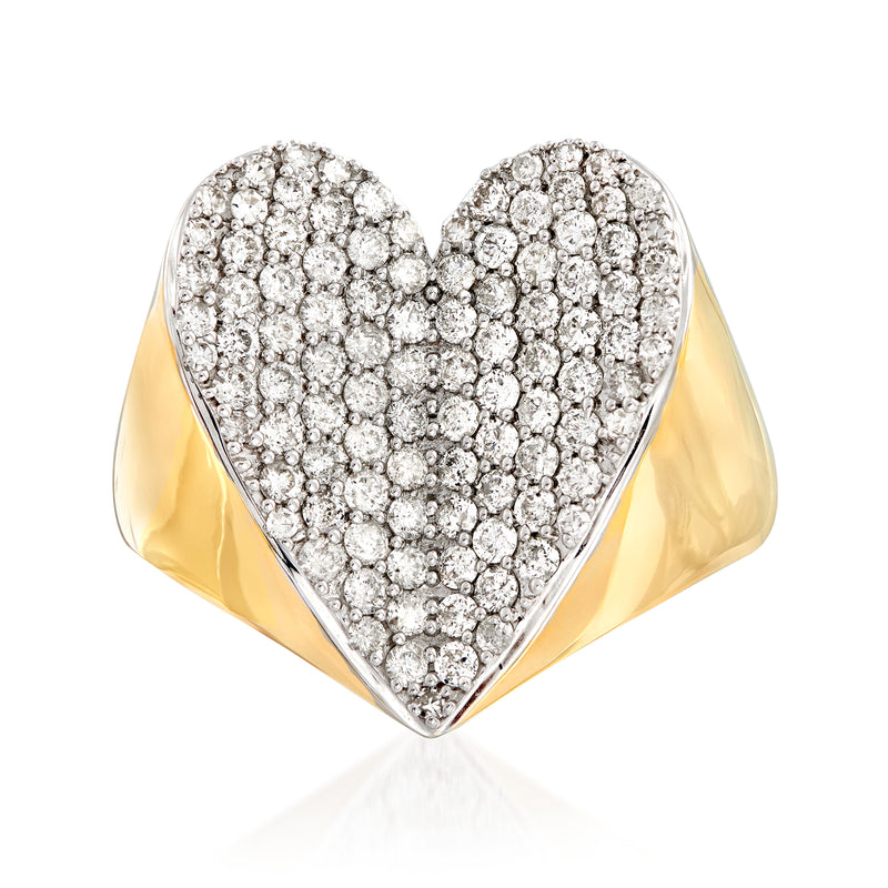 Diamond heart ring in 14kt yellow gold with pavé diamond top