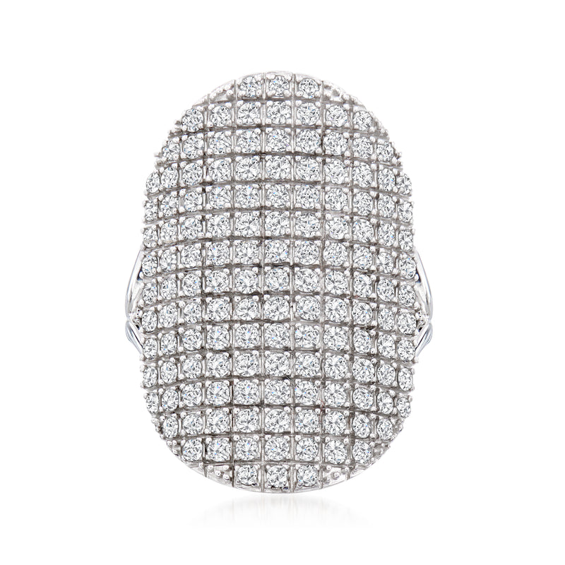 Pave diamond shield ring in sterling silver