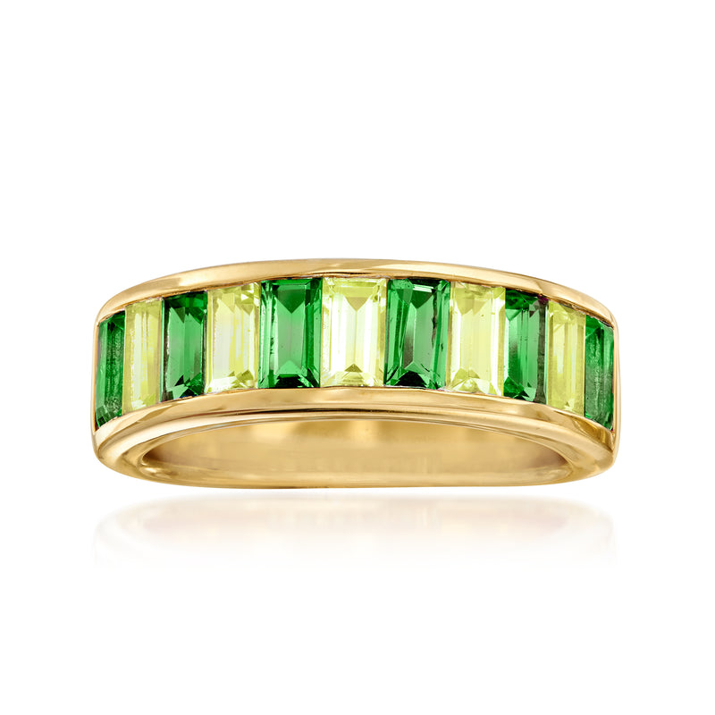 18kt gold over sterling ring with green chrome diopside baguette-style stones