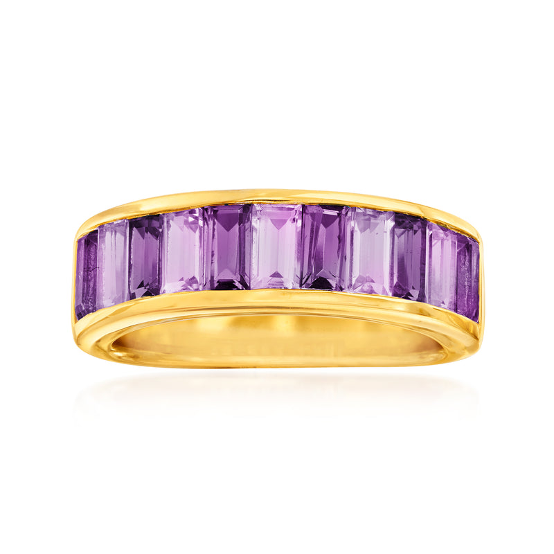 Gold over sterling amethyst ring with purple faceted stone band