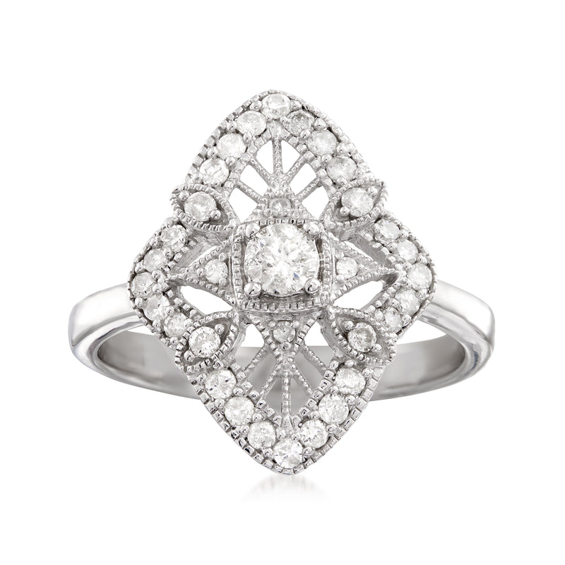 Sterling silver diamond ring with cushion-shaped halo and lattice sparkle detail