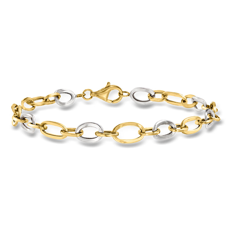 Two-tone 14kt gold and white gold oval-link bracelet, polished alternating links