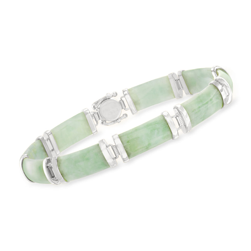 Jade green gemstone bracelet with sterling silver links and side clasp