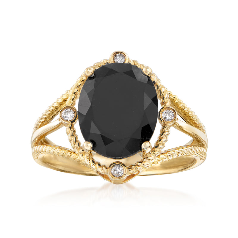 14kt yellow gold ring with oval black onyx center and diamond accents