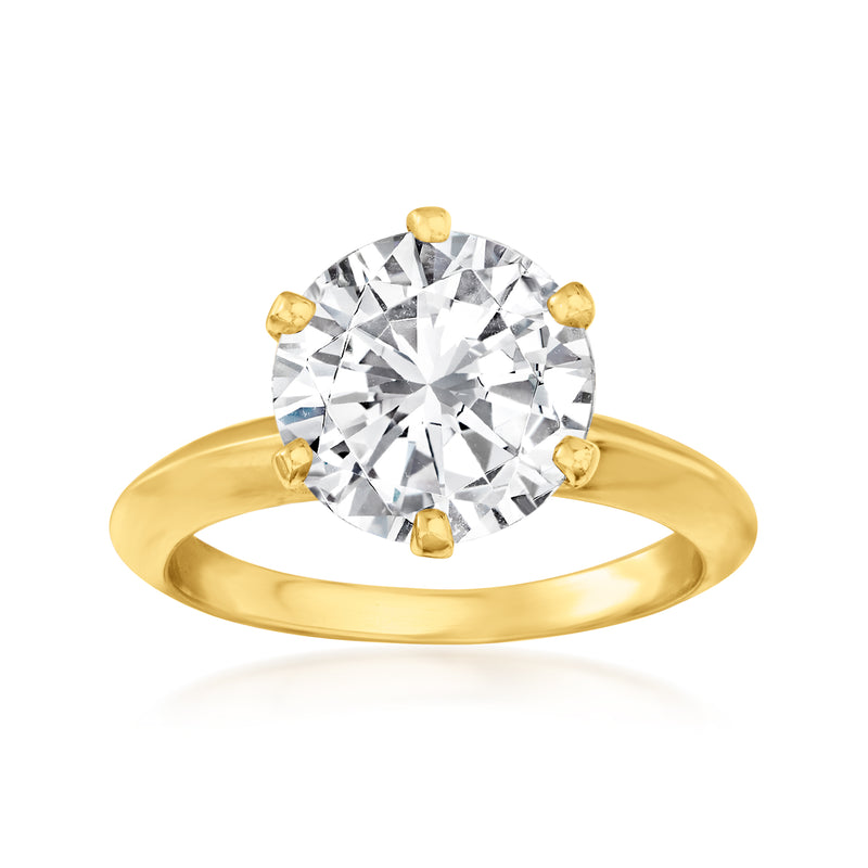 18kt yellow gold solitaire ring with round center diamond and six gold prongs