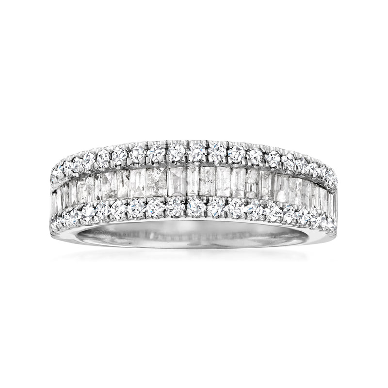 Sterling silver diamond ring with baguette and round stones channel set