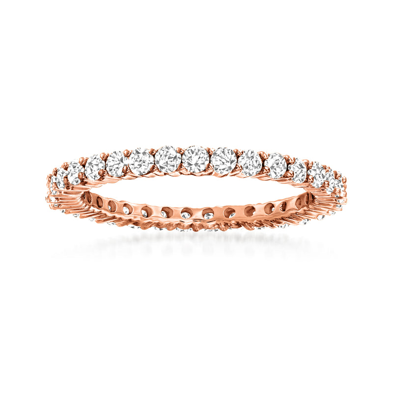 14kt rose gold diamond eternity band with round bezel-set stones