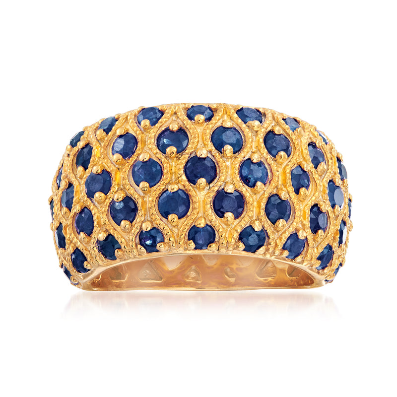 18kt gold over sterling sapphire multi-row ring with dark blue oval stones