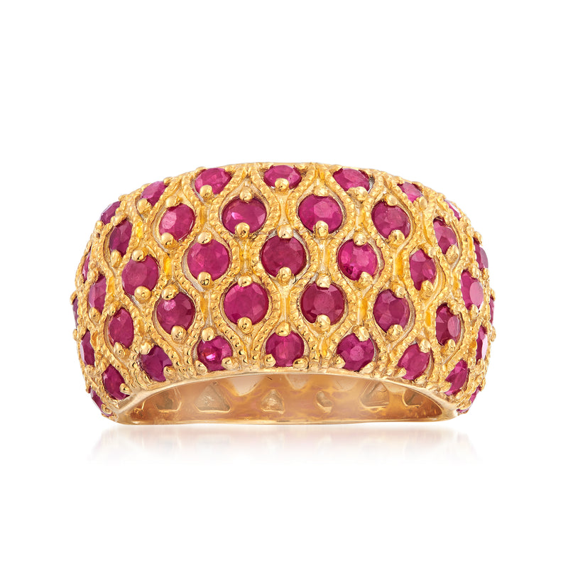 18kt gold over sterling ruby multi-row ring with oval pink stones
