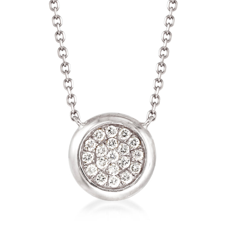 14kt white gold pave diamond circle necklace with round pendant and link chain
