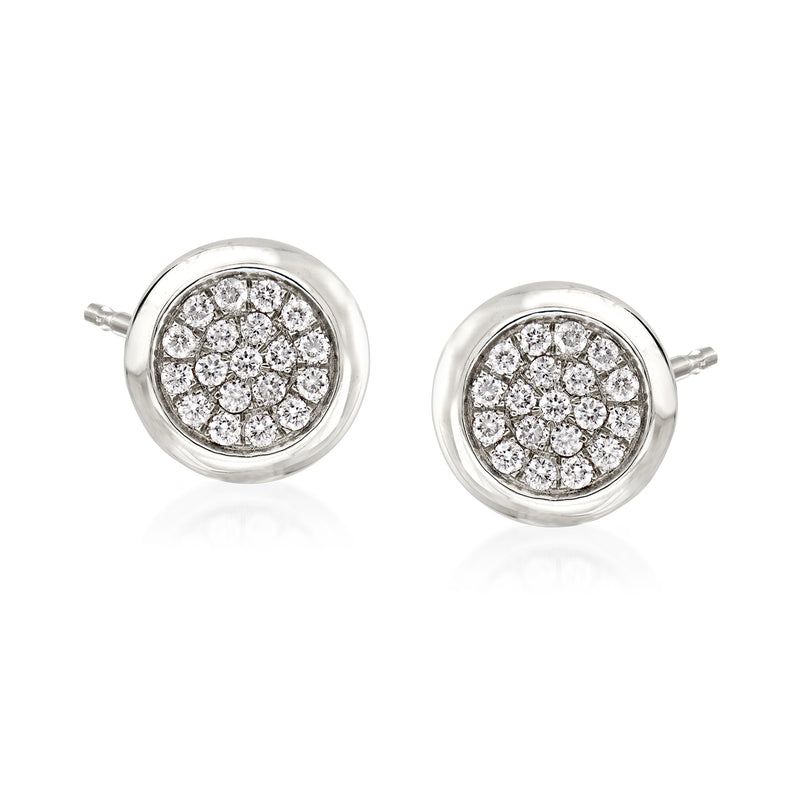 Round pave diamond stud earrings, 14kt white gold, post backs