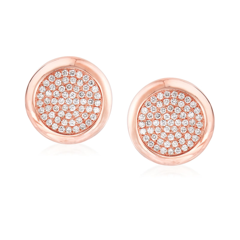 Rose gold pave diamond circle earrings, pair