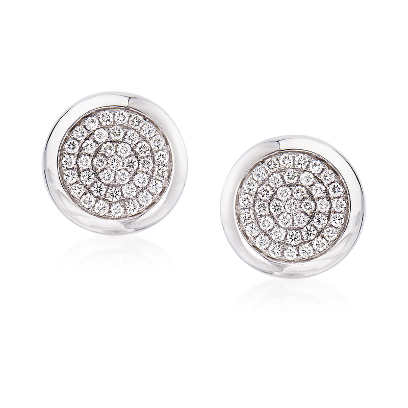14kt white gold round pave diamond stud earrings with clustered circular design
