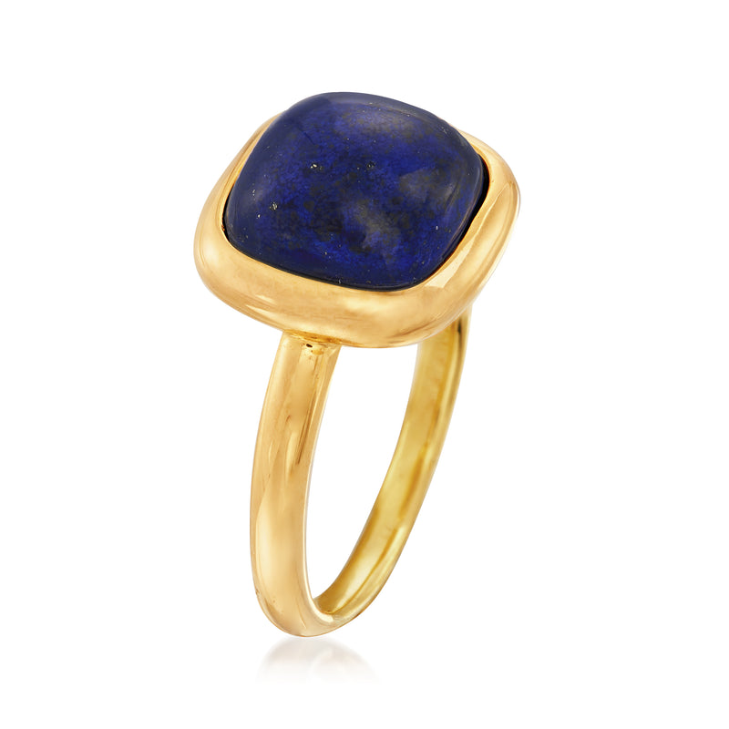 Gold-tone ring featuring a rounded-edged square dark blue lapis stone