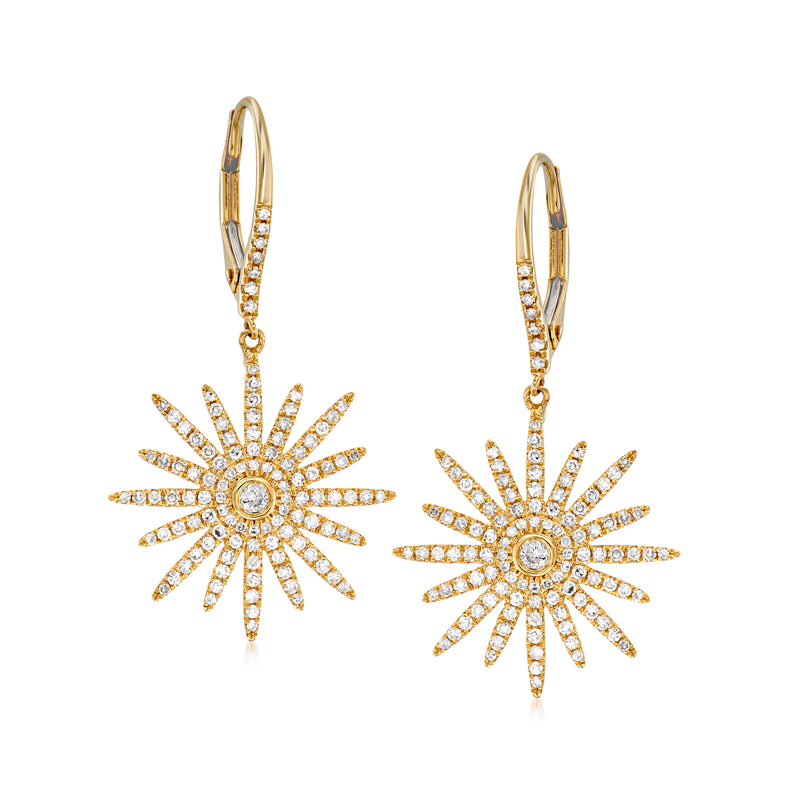 18kt yellow gold diamond starburst drop leverback earrings