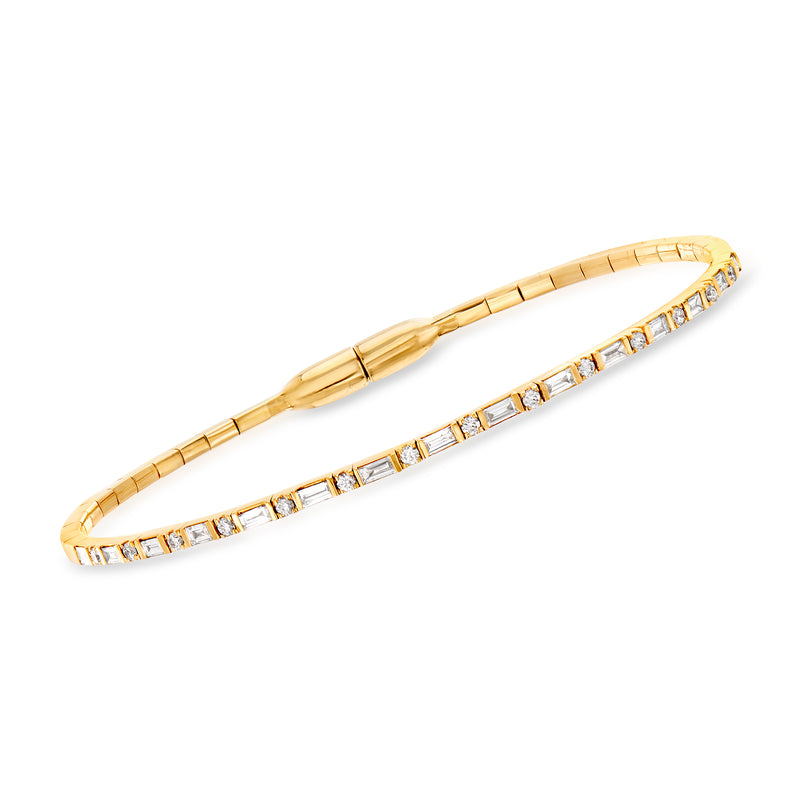 18kt yellow gold magnetic bangle bracelet with a single row of clear diamonds