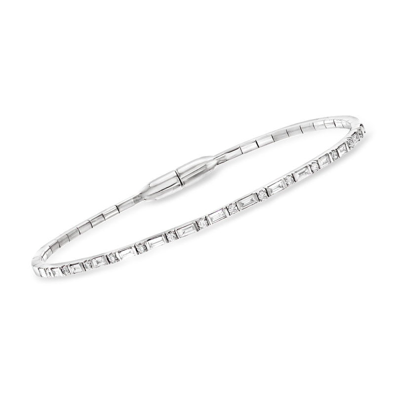 18kt white gold diamond magnetic bangle bracelet with rectangular pave accents