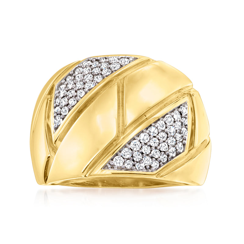 14kt yellow gold diamond brick-pattern ring with pave-set diamond sections