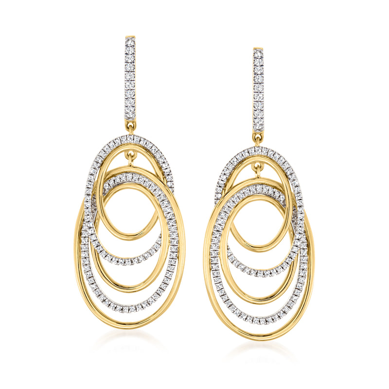 14kt yellow gold pave diamond oval link drop earrings with circular halo accents