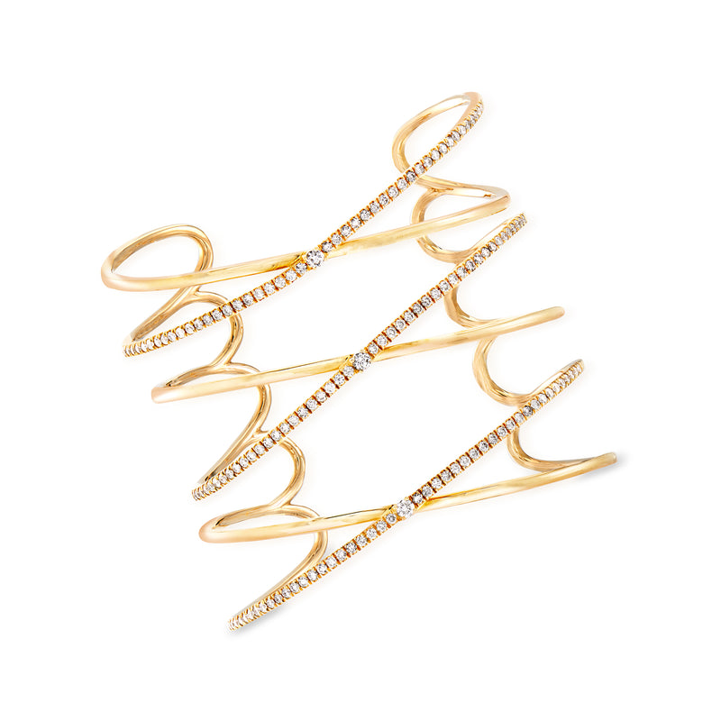 Diamond crisscross cuff bracelet in 14kt yellow gold