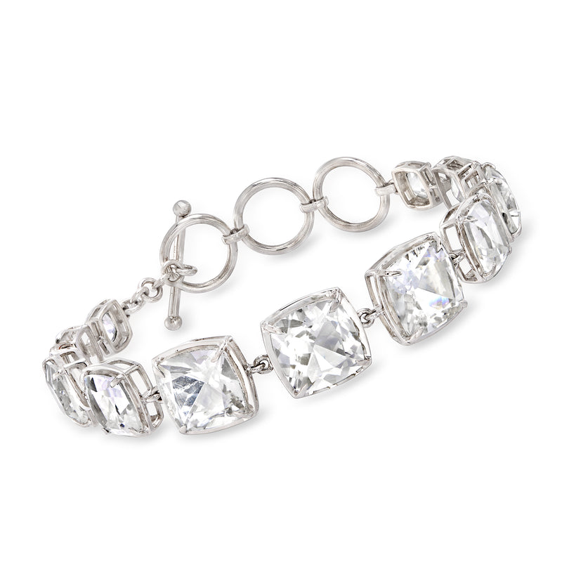 Sterling silver link bracelet with cushion-cut clear rock crystal stones