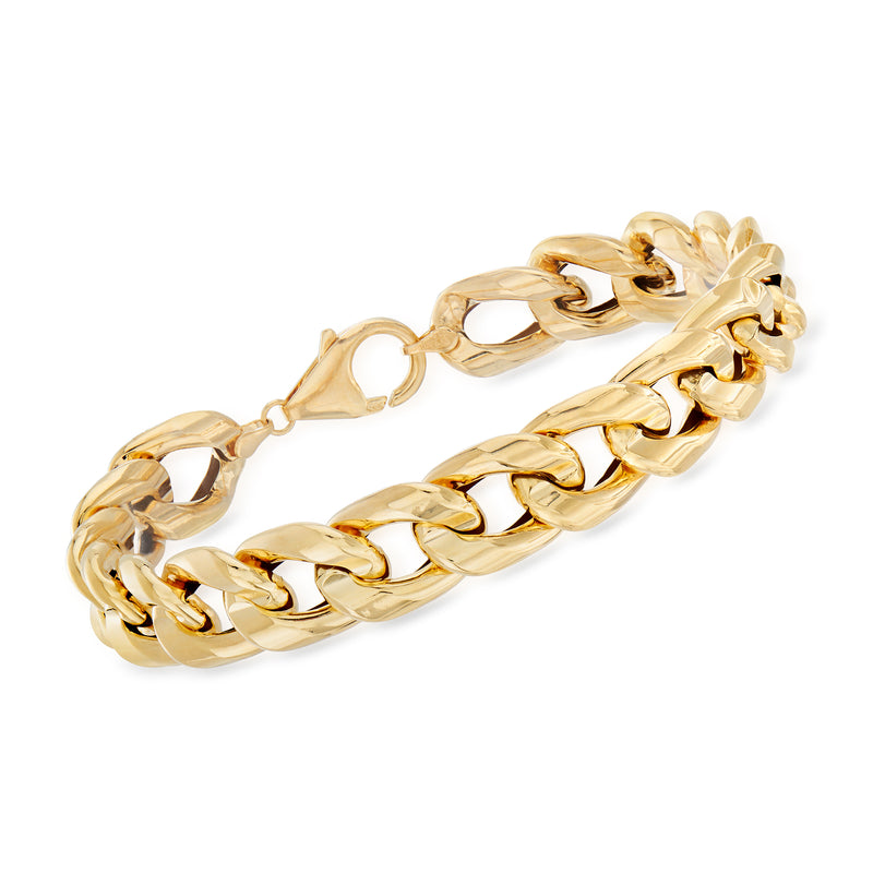 Italian 18kt yellow gold Cuban-link bracelet with box clasp, polished chain links