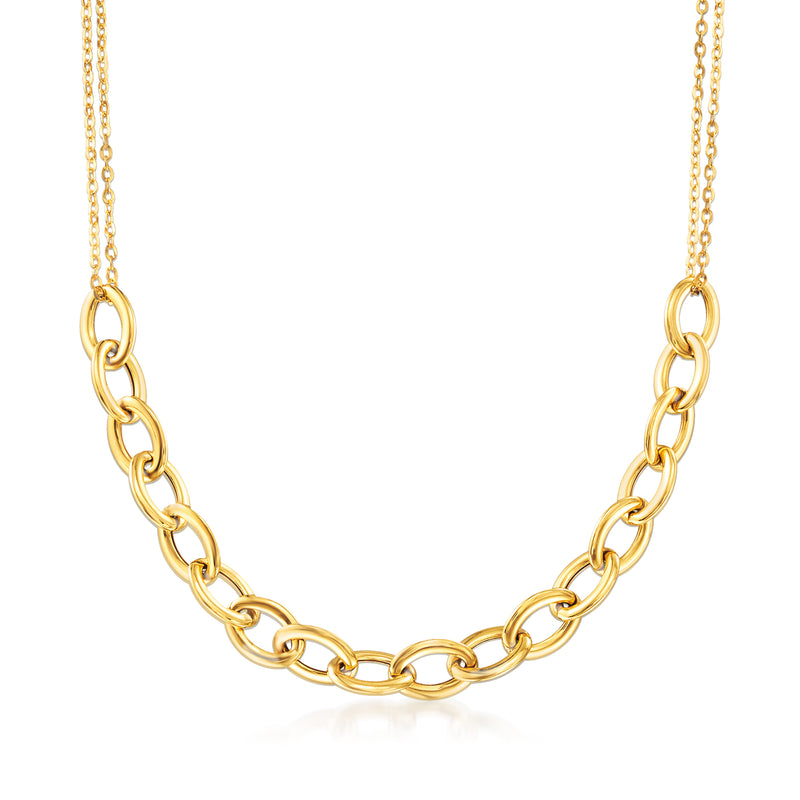 Large 14kt yellow gold cable-link chain necklace, oval links with polished finish