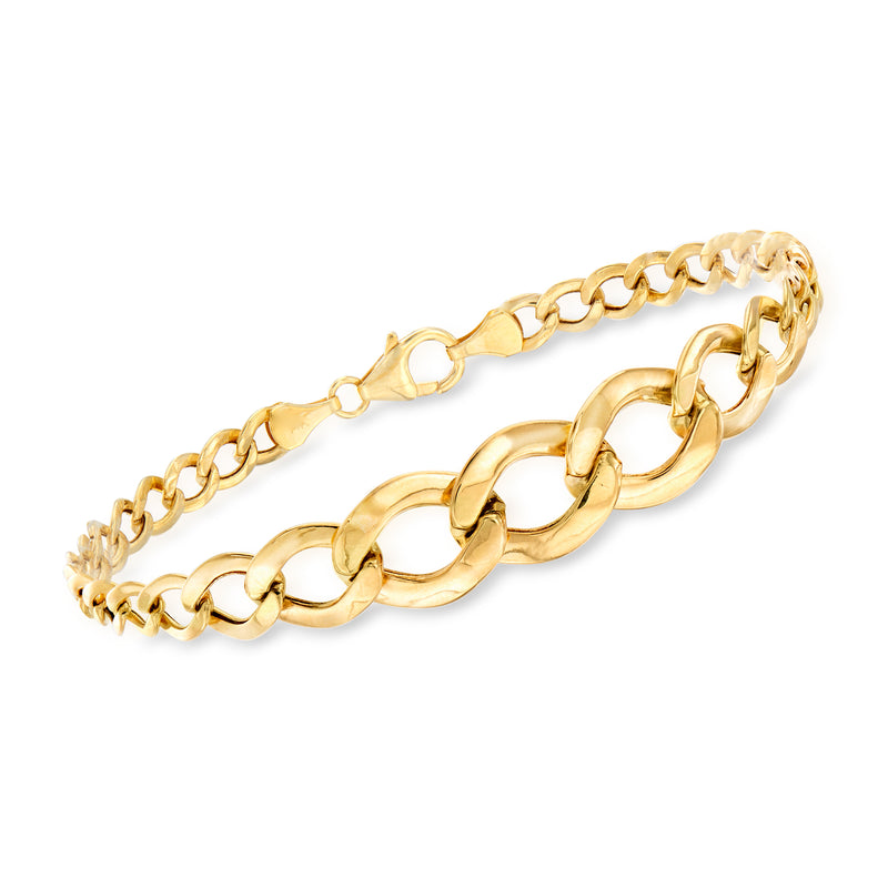14kt yellow gold graduated link bracelet with alternating oval and round links