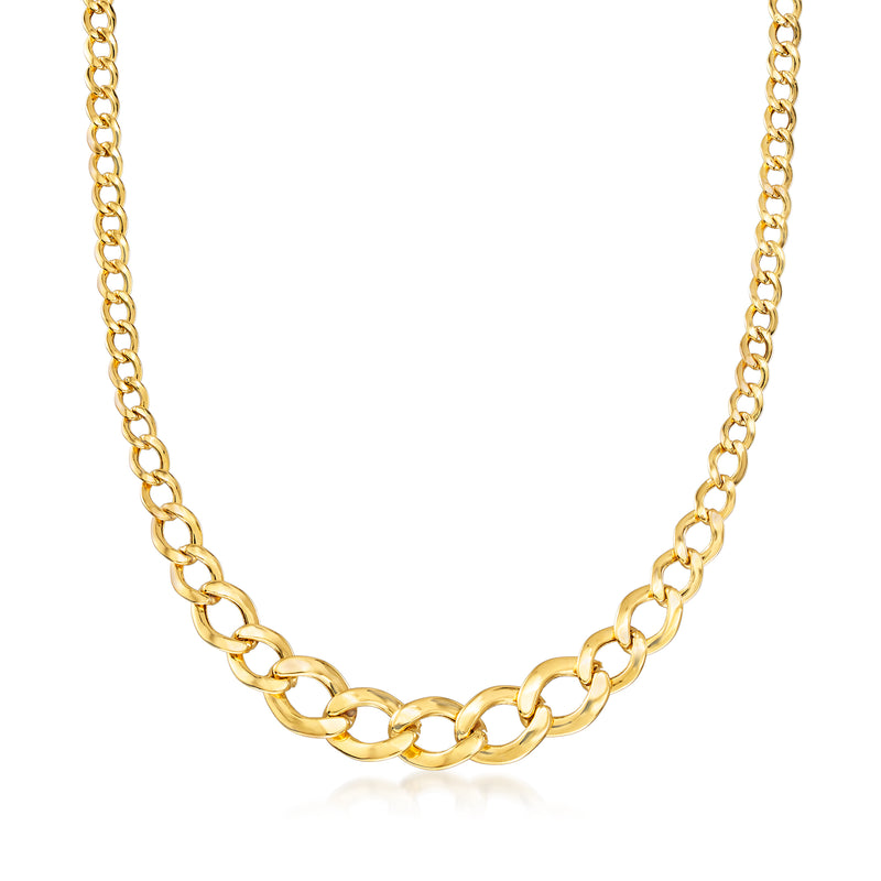 14kt yellow gold graduated link necklace with oval curb chain links