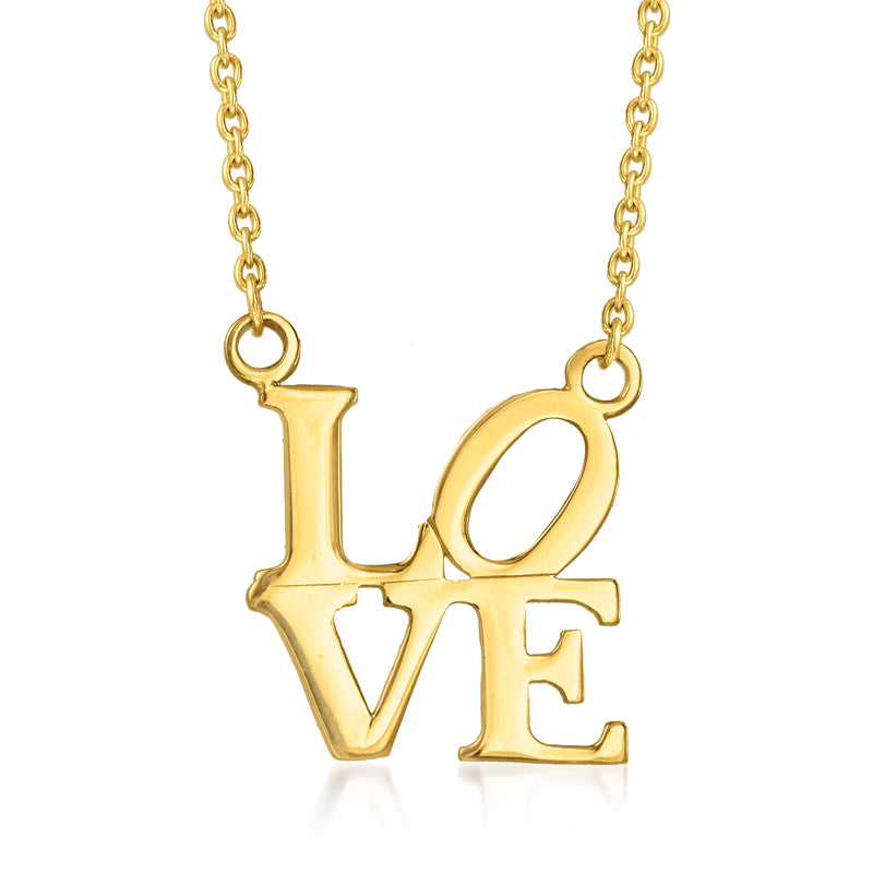 14kt yellow gold Love pendant necklace with polished letter charm