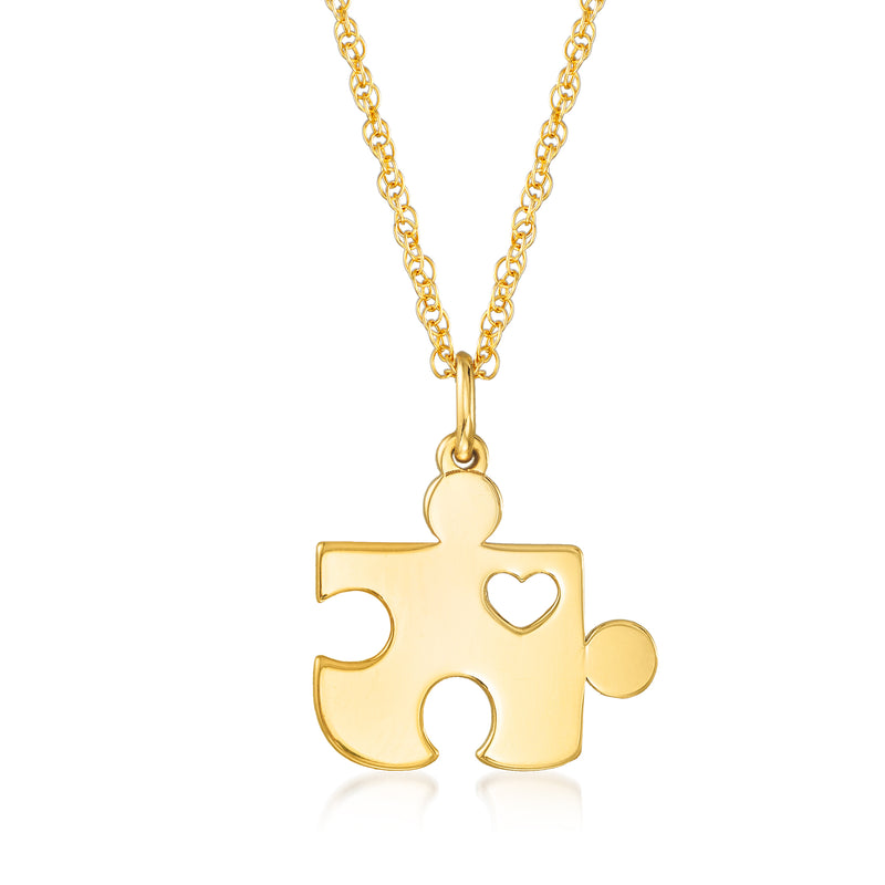 14kt yellow gold puzzle piece pendant necklace with heart cutout