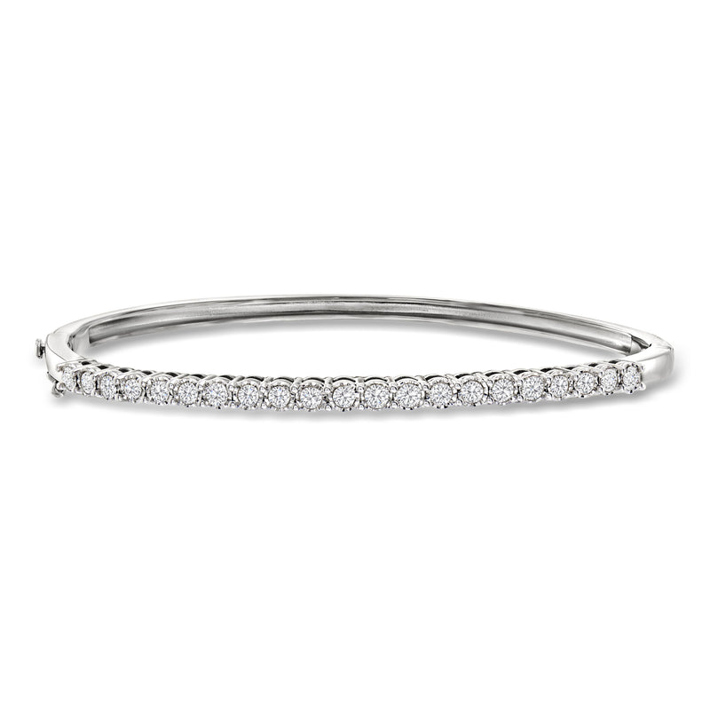 Sterling silver diamond bangle bracelet with round diamonds
