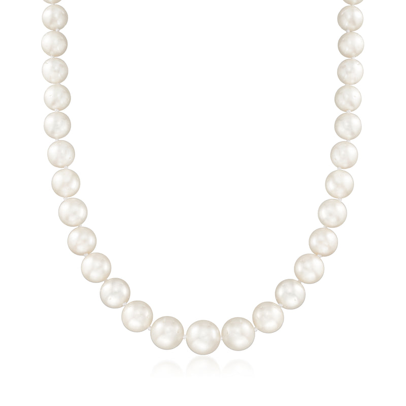 Cultured South Sea pearl necklace with round white pearls in a continuous strand