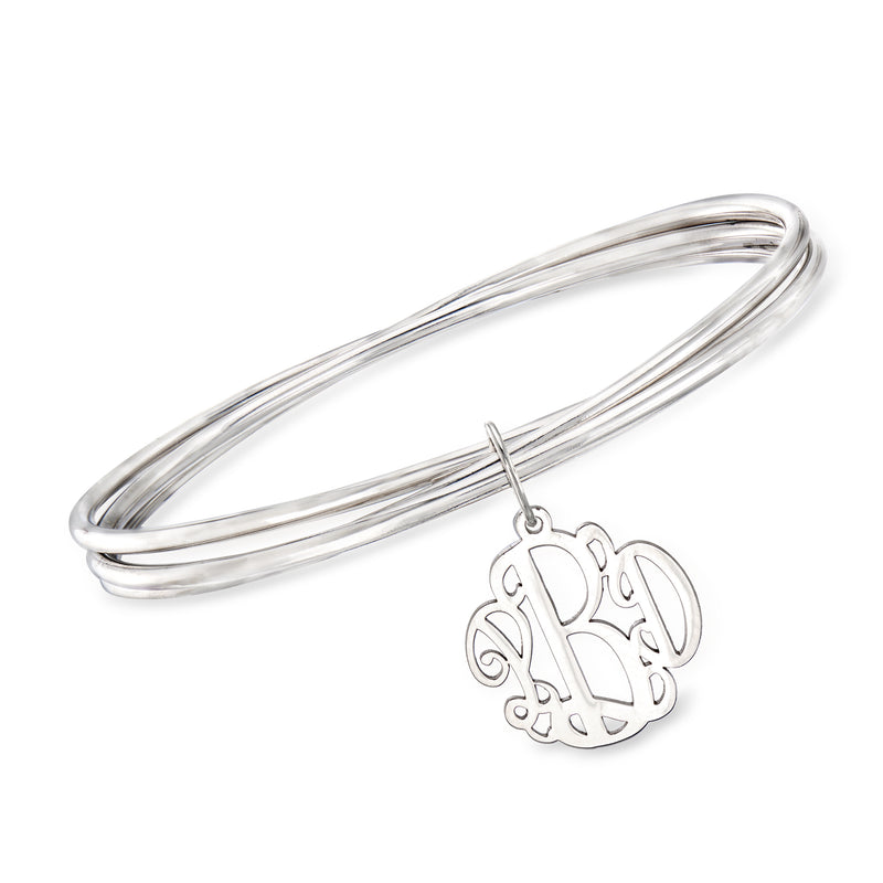 Sterling silver rolling bangle bracelet with hanging monogram charm