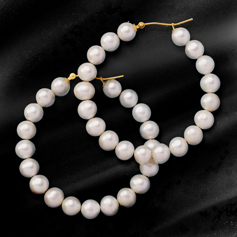 Cultured pearl hoop earrings with stacked round pearls, 14kt yellow gold hoops