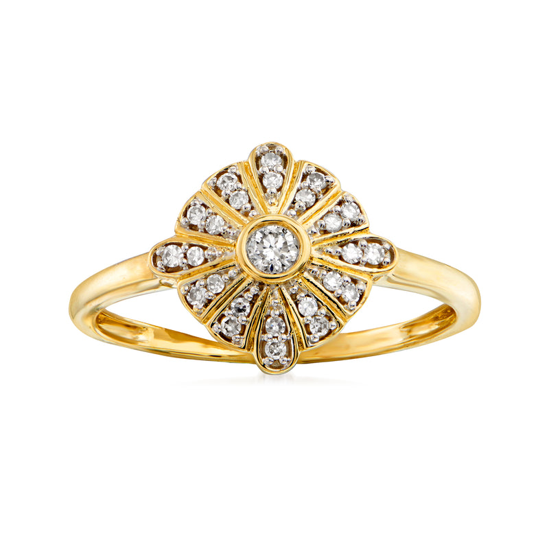 14kt yellow gold diamond cluster ring with round center stone and halo stones