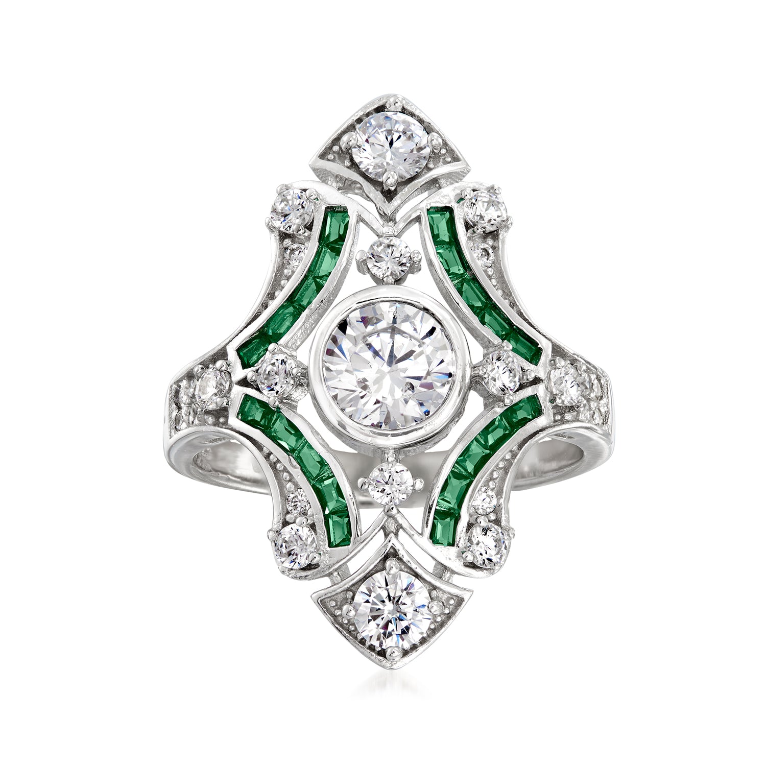 1.50 ct. t.w. CZ and .20 ct. t.w. Simulated Emerald Ring in Sterling Silver