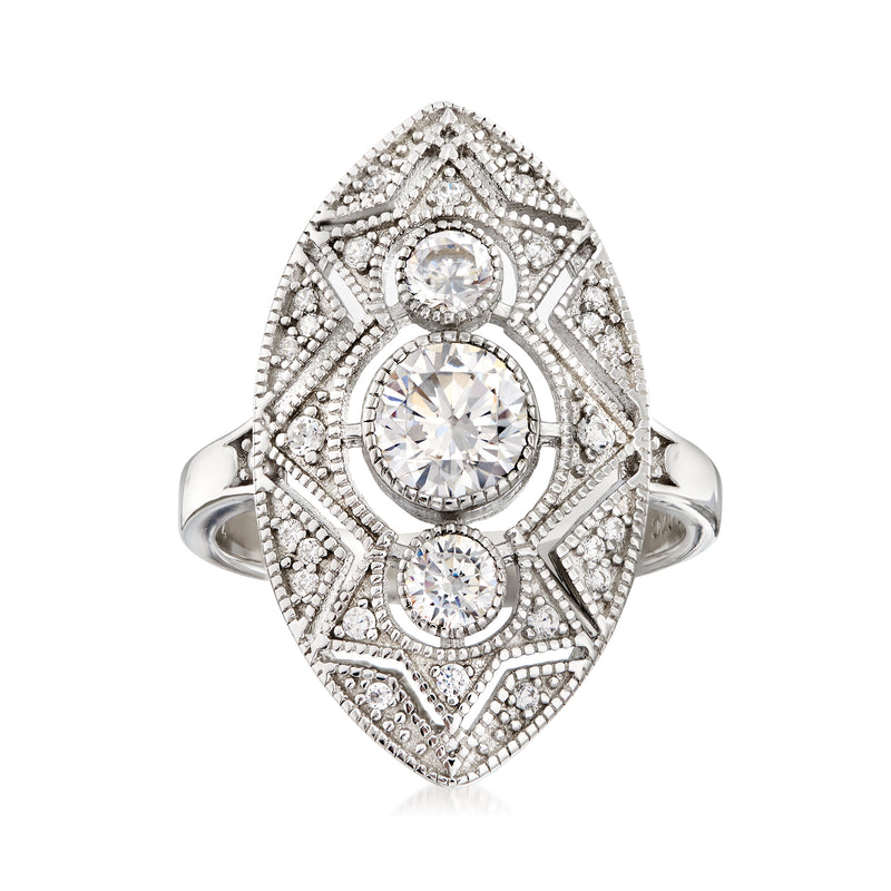 Sterling silver CZ trio ring with marquise setting and three round crystal stones