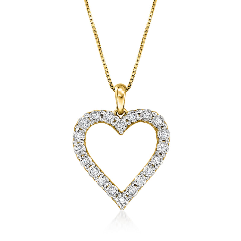 Diamond heart pendant necklace in 18kt gold over sterling with pavé-set stones