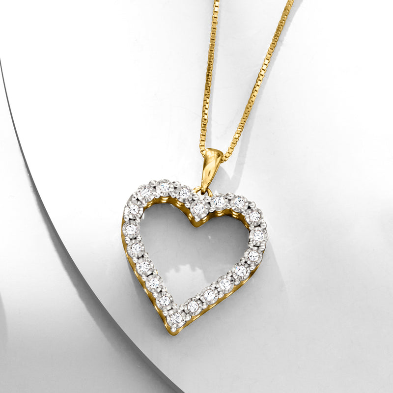 Open heart diamond pendant necklace in gold over sterling